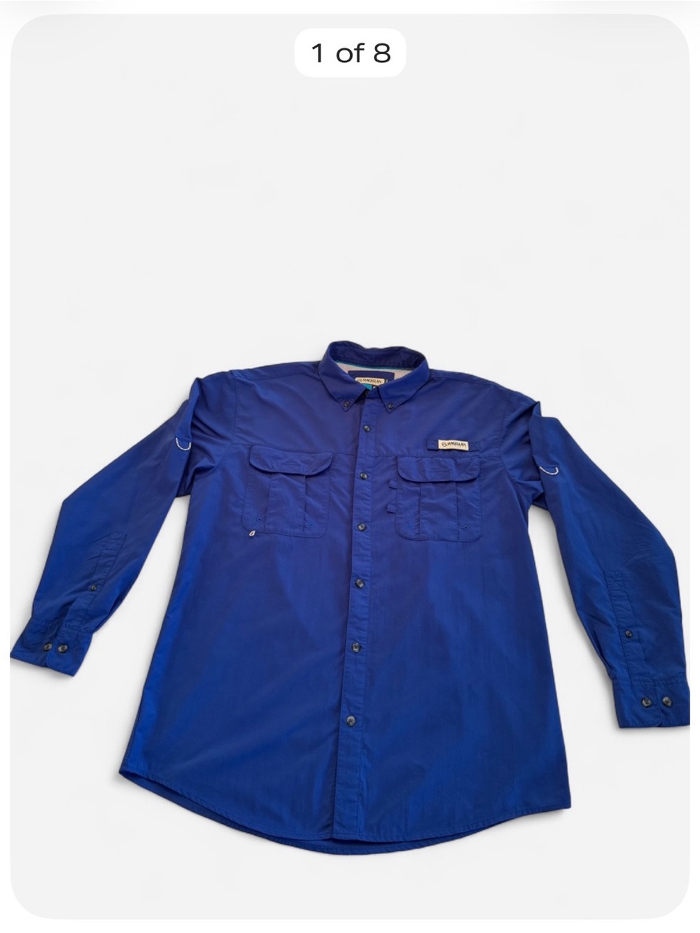 Magellan Outdoors Men’s Fishing Shirt Medium Royal Blue Long Sleeve Relaxed Fit